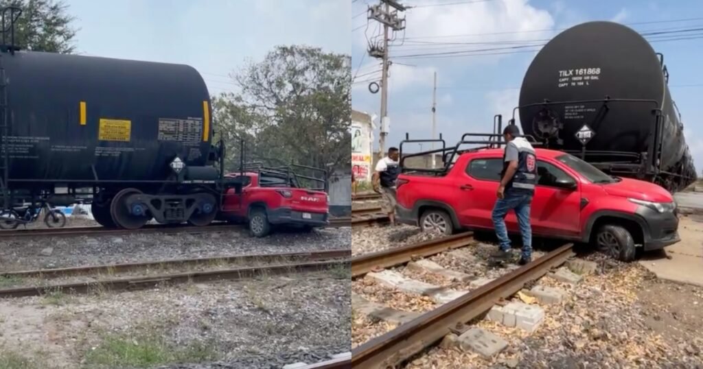 Tren embiste camioneta en Altamira; pareja sale con lesiones leves